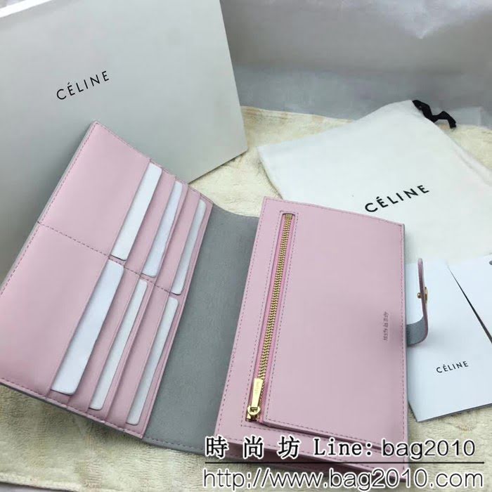 CELINE賽琳原單 專櫃 手掌紋牛皮搭扣拼色錢夾 4148 SL1686